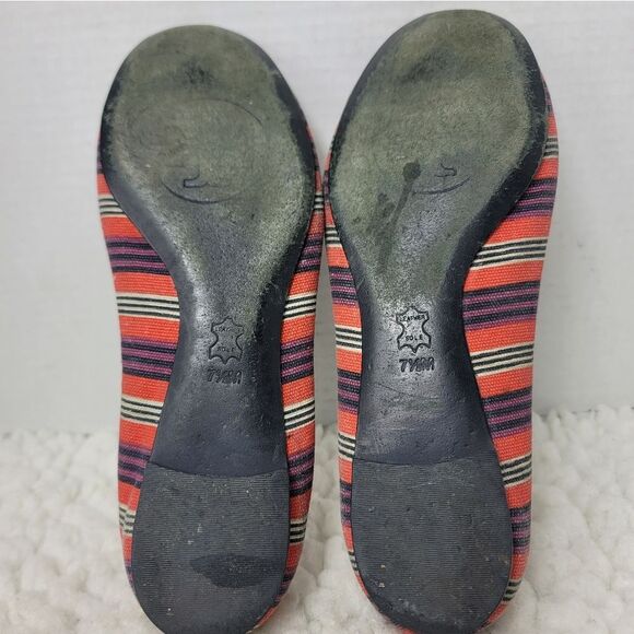 Tory Burch Bauer Reva Womens Ballet Flat Size 7.5 Striped Red Canvas Slip On - Picture 10 of 10